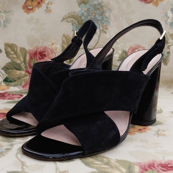 kate spade Shoes - Kate Spade Black Suede and Patent Leather Women's Slingback Block Heels size 9